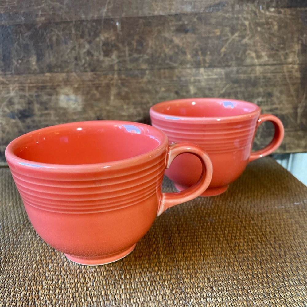 Vintage, fiesta persimmon orange ceramic tea cups coffee mugs set of 2